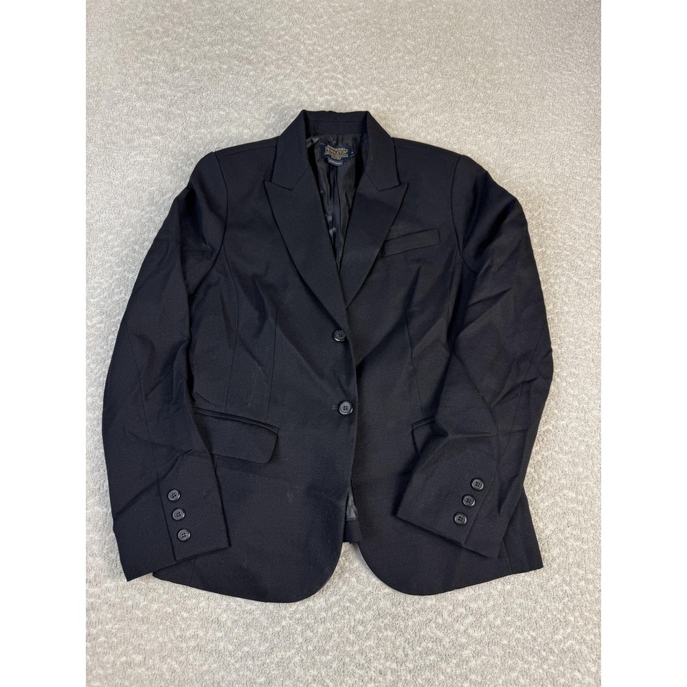 Pendleton Blazer Womens 8 Black Virgin Wool‎ Notch Lapel Lined Jacket Made USA